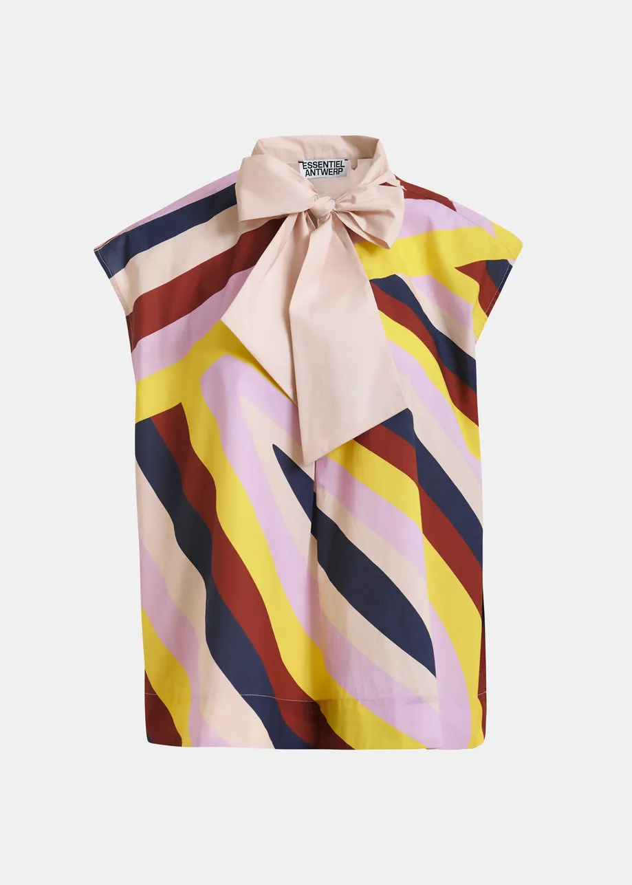 Top lavallière graphique sans manches crème et multicolore