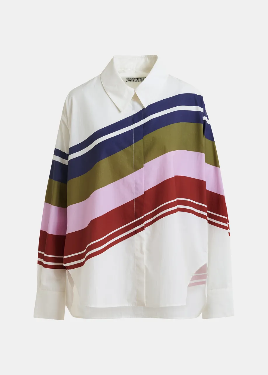 Cremefarbenes und mehrfarbiges Oversized Baumwoll-Hemd mit Streifen-Print