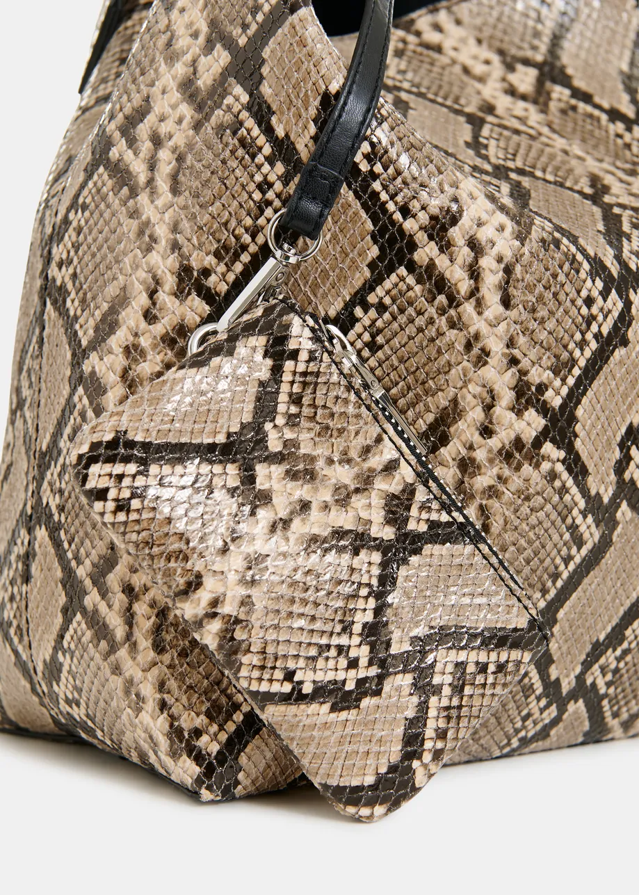 Cabas luisant à imprimé brun et noir