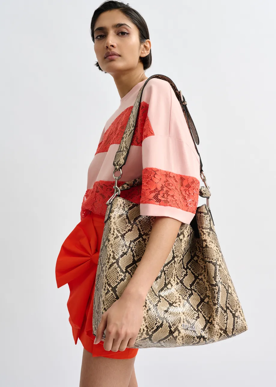 Cabas luisant à imprimé brun et noir