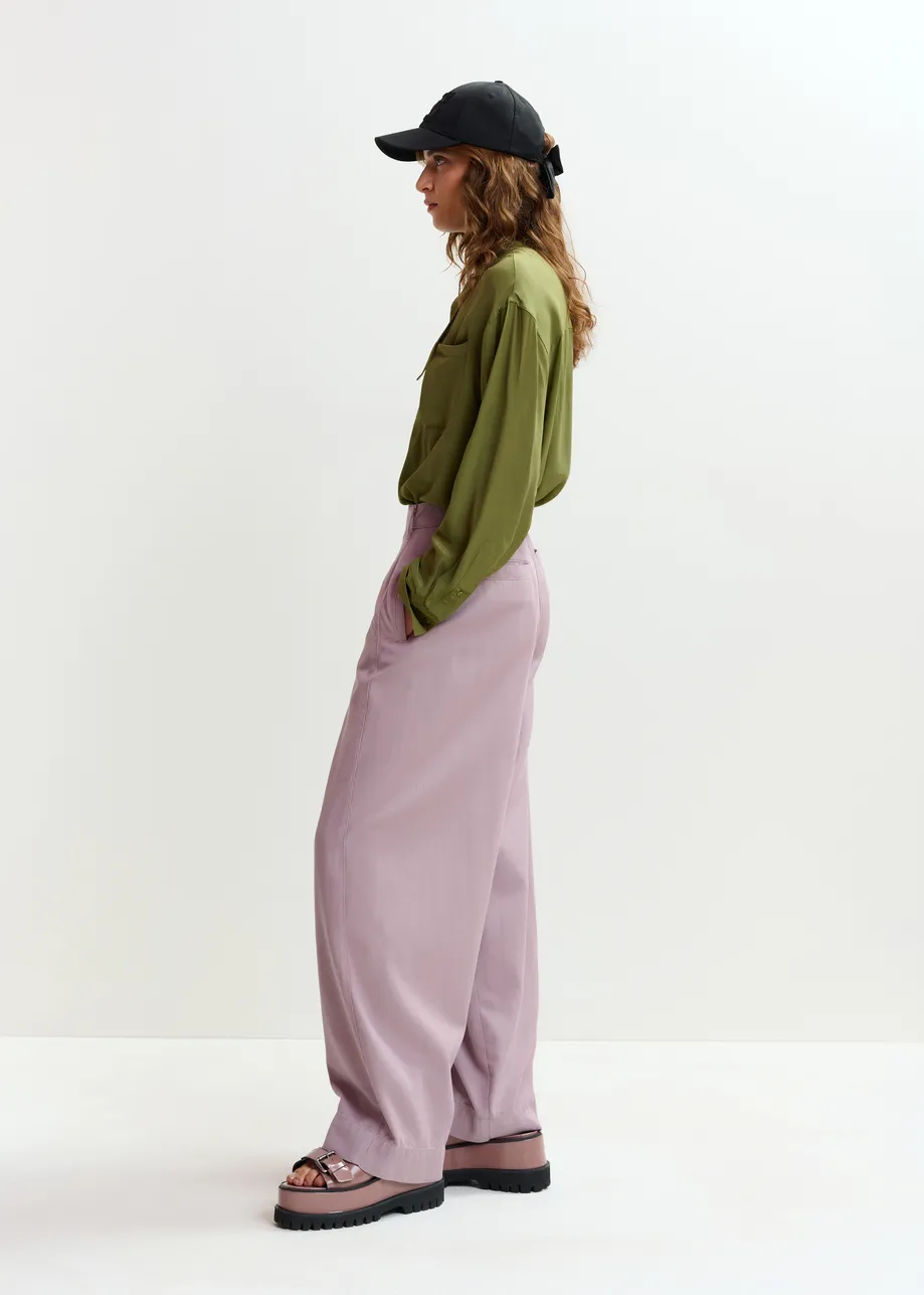 Khaki oversized tie-collar shirt