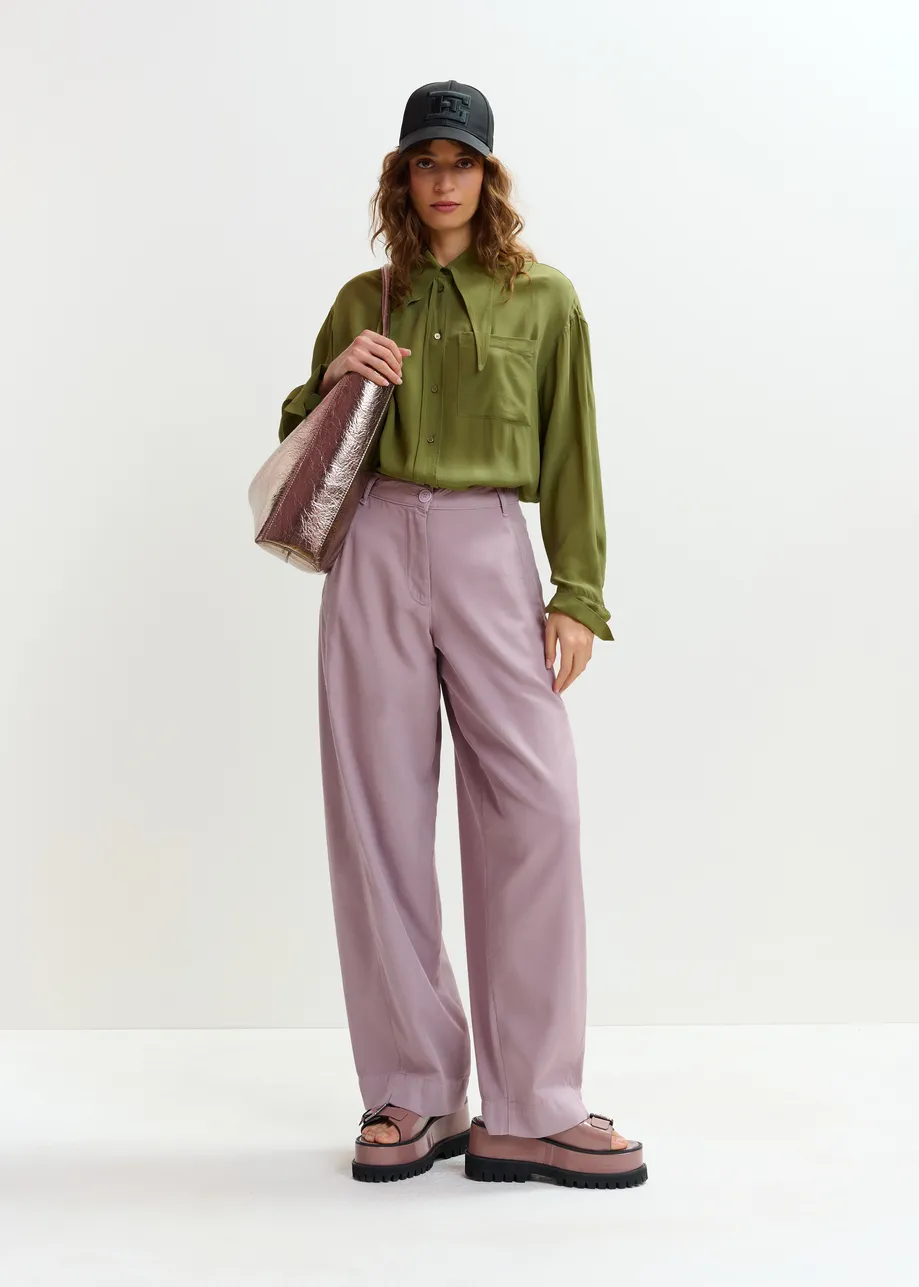 Khaki oversized tie-collar shirt