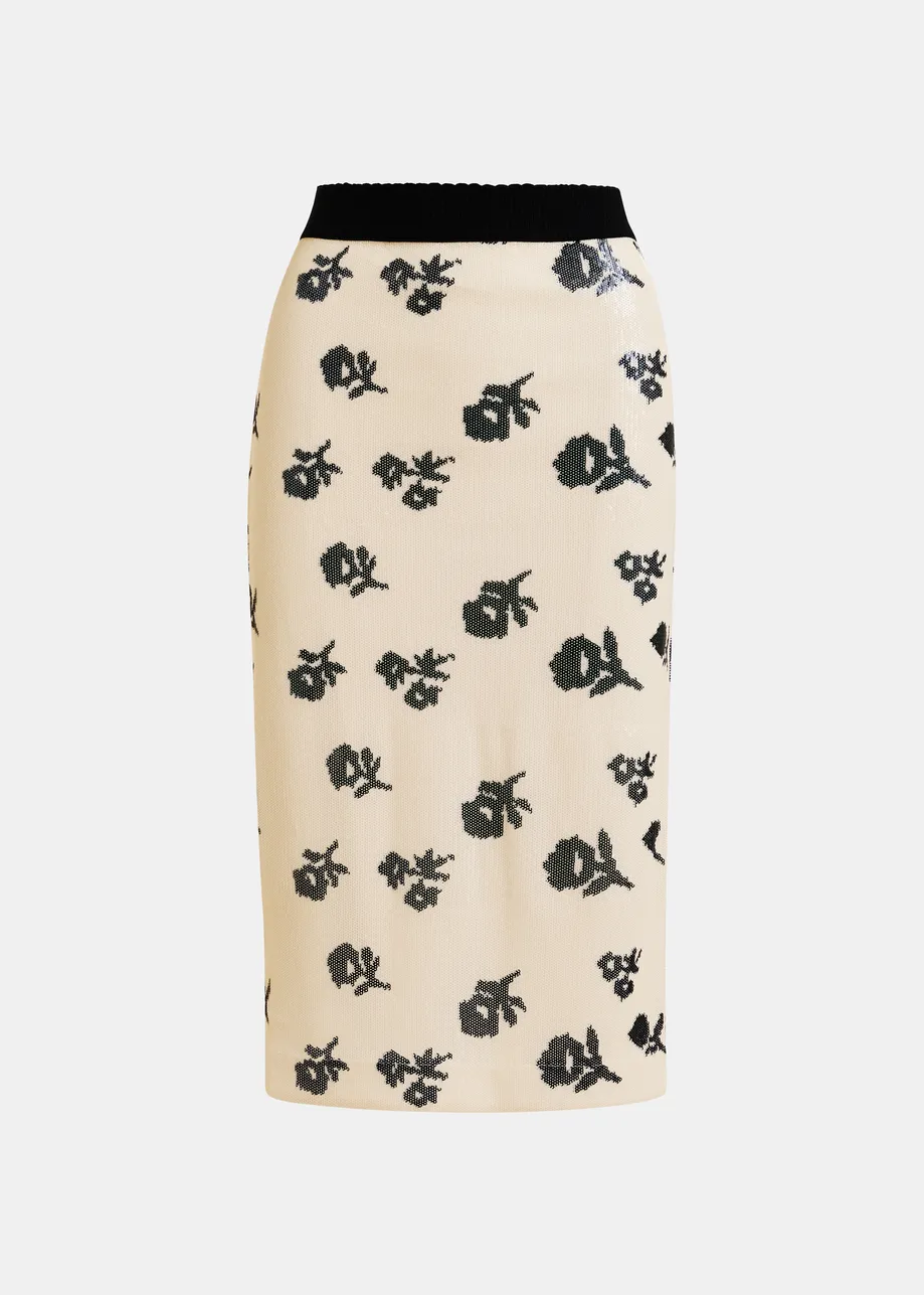 Off-white and black sequin-embellished pencil skirt