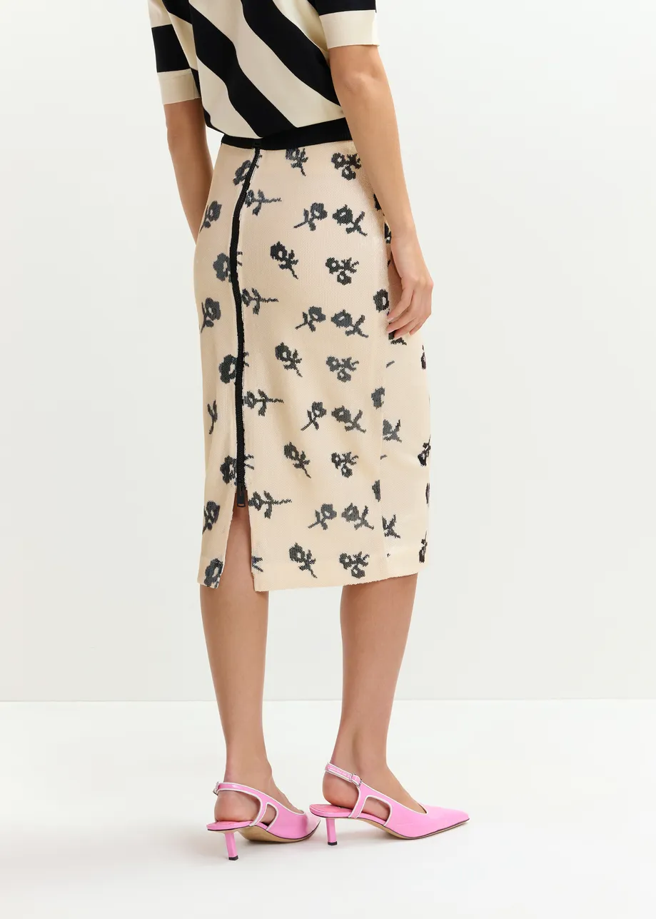 Off-white and black sequin-embellished pencil skirt