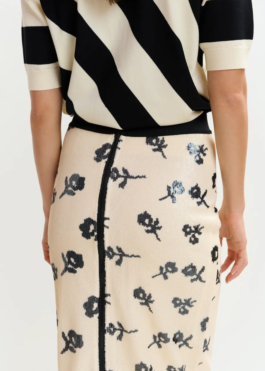 Off-white and black sequin-embellished pencil skirt
