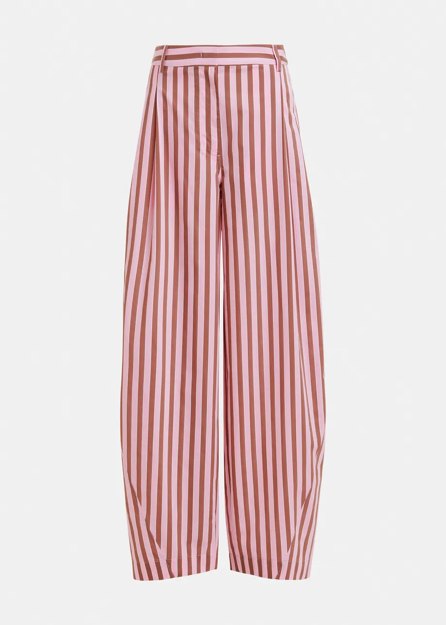 Pink and brown striped tapered-leg pants with rhinestone embellishments