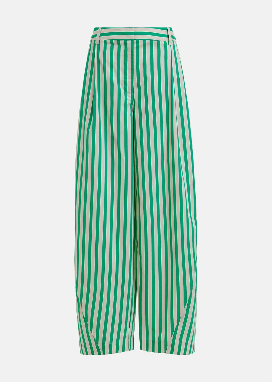 Green and cream striped tapered-leg pants with rhinestone embellishments
