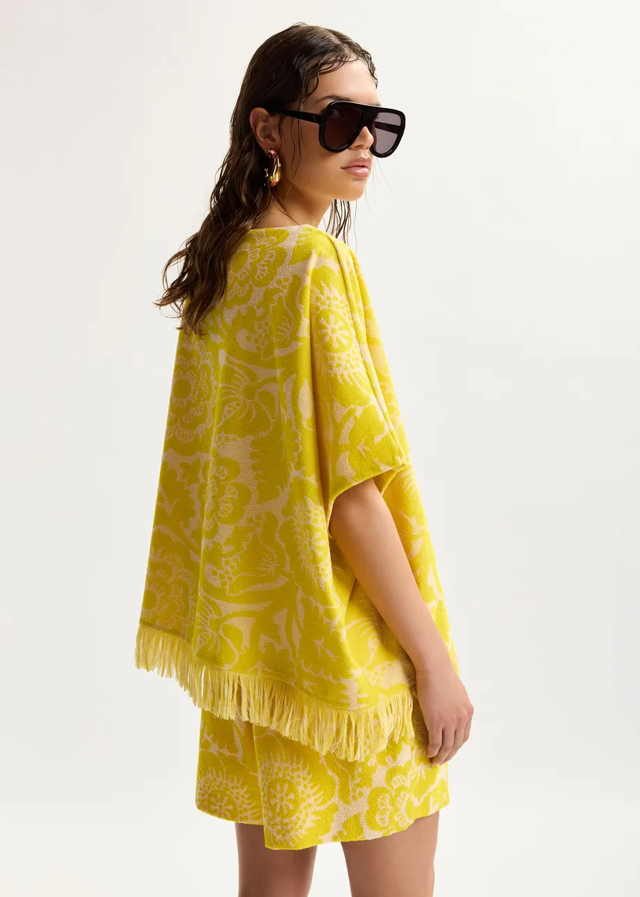 Gelbe Shorts aus Jacquard-Baumwollmischgewebe mit Blumenmuster und Kordelzugbund