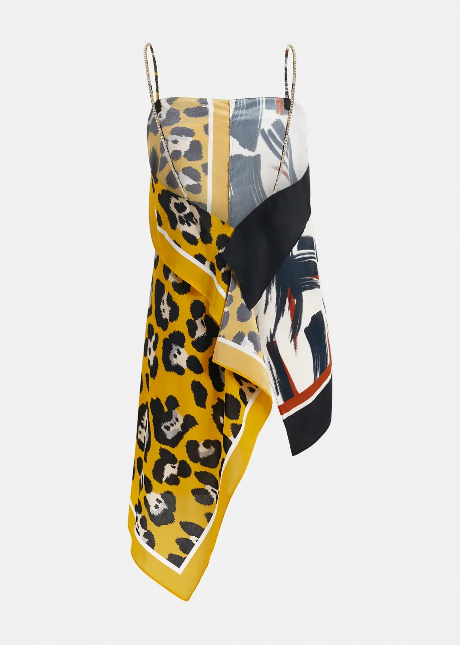 Multicolor asymmetric scarf top with rhinestone embellished straps