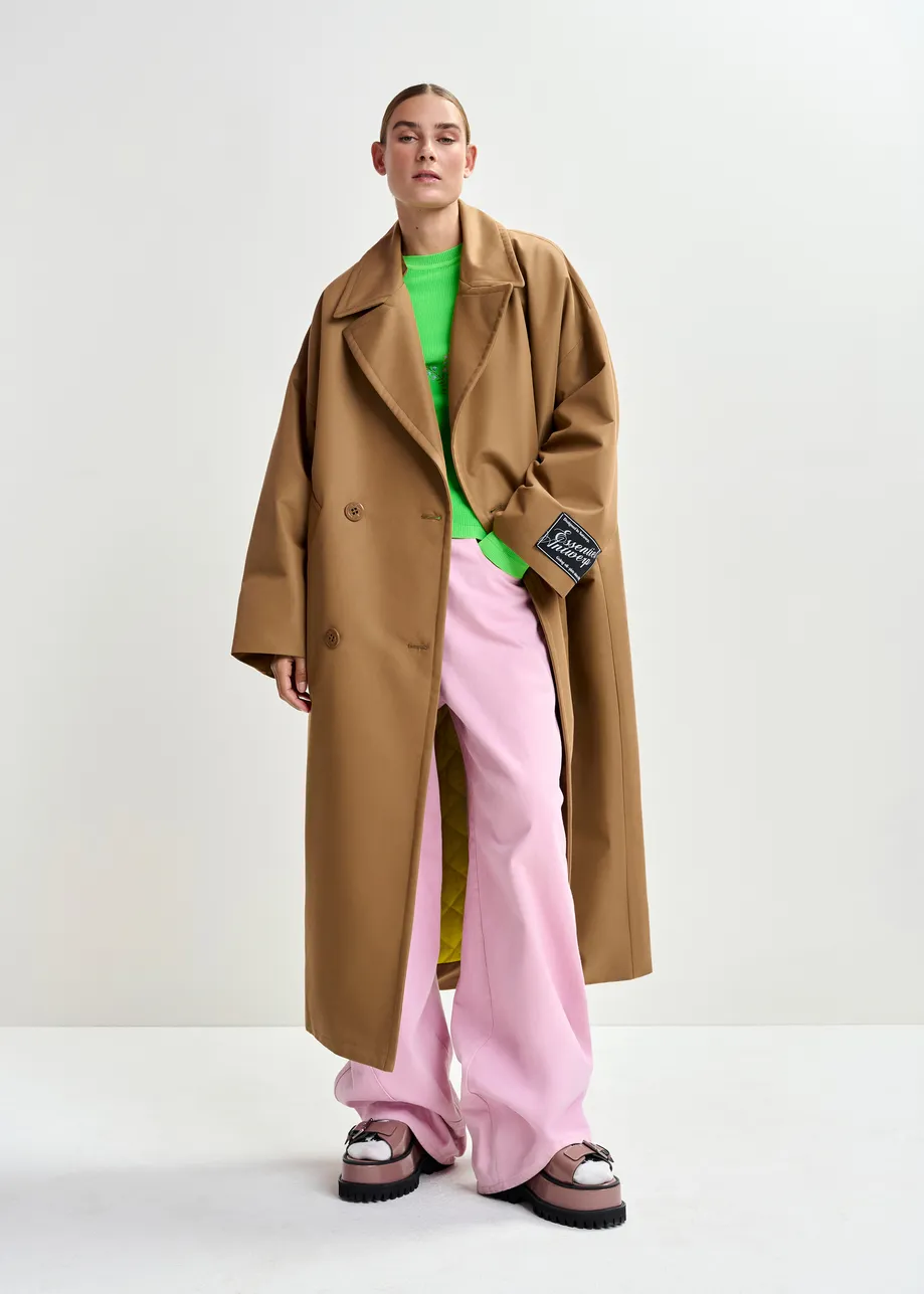 Bruine oversized trenchcoat met merklabel