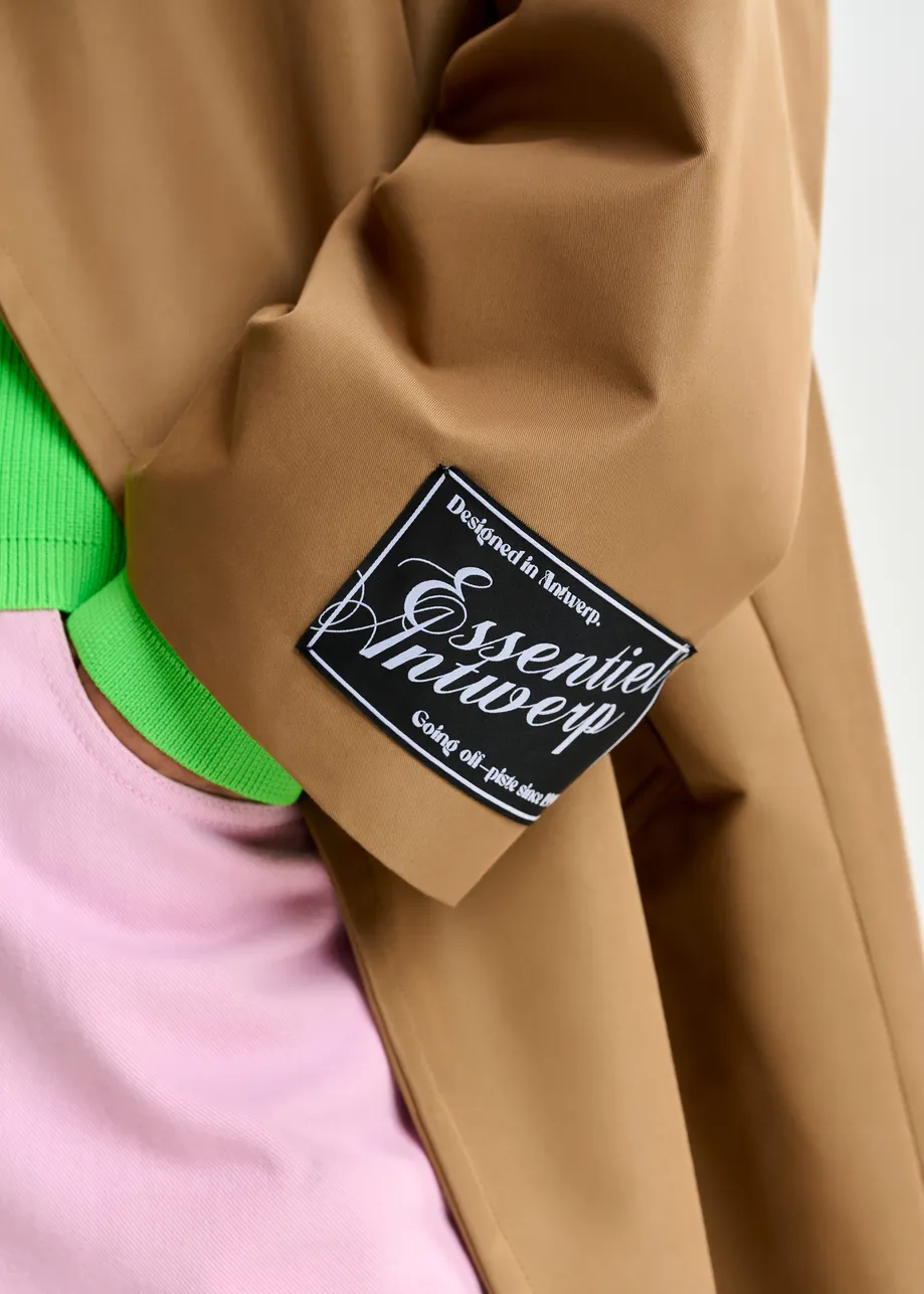 Bruine oversized trenchcoat met merklabel