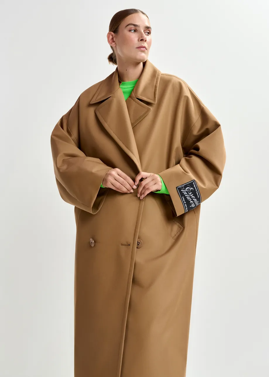 Bruine oversized trenchcoat met merklabel