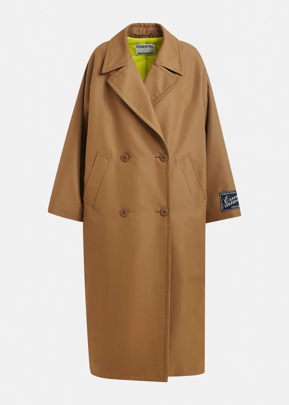 Bruine oversized trenchcoat met merklabel
