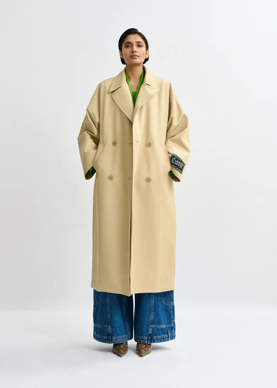 Lichtbeige oversized trenchcoat met merklabel