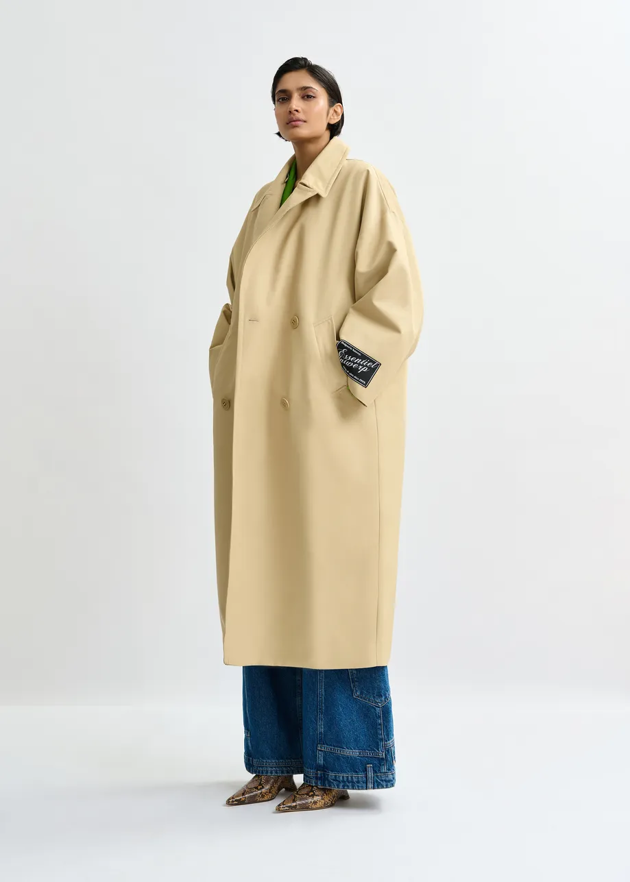 Lichtbeige oversized trenchcoat met merklabel