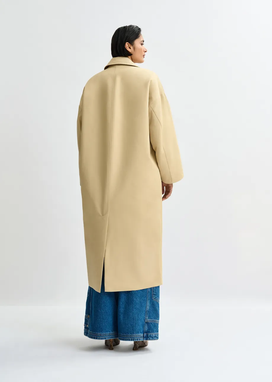 Lichtbeige oversized trenchcoat met merklabel