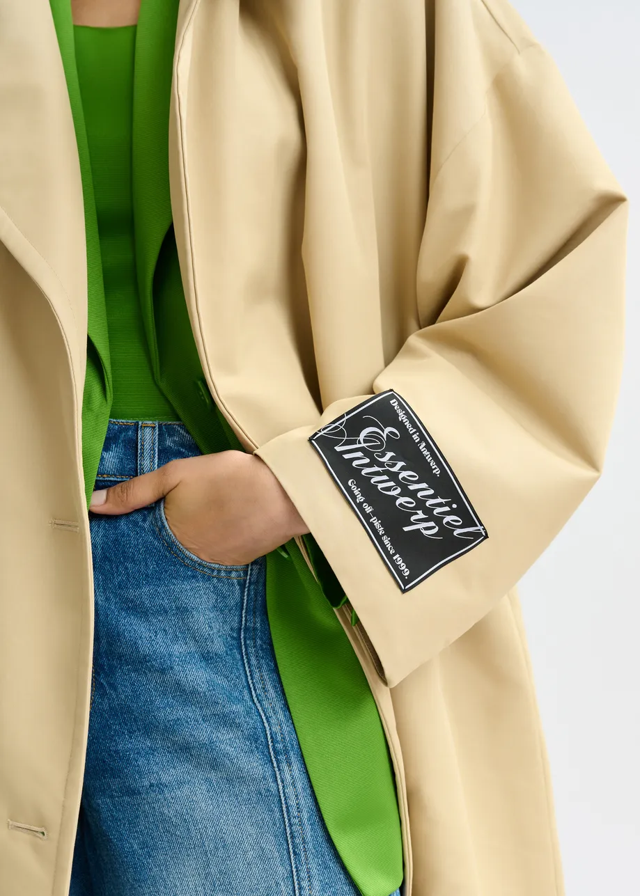 Lichtbeige oversized trenchcoat met merklabel