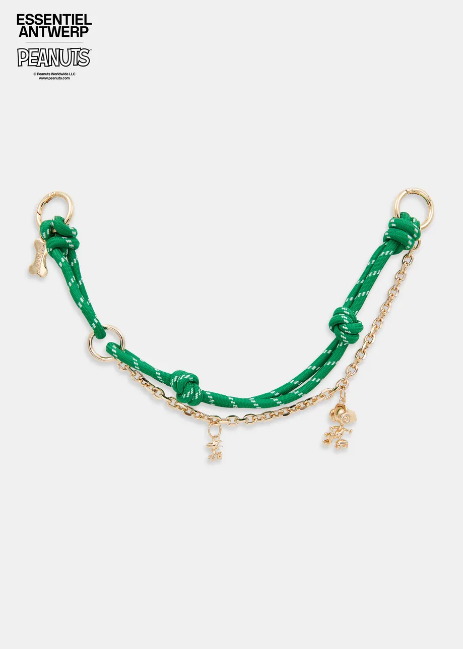 Green and gold-tone Peanuts™ Snoopy and Woodstock bag charm