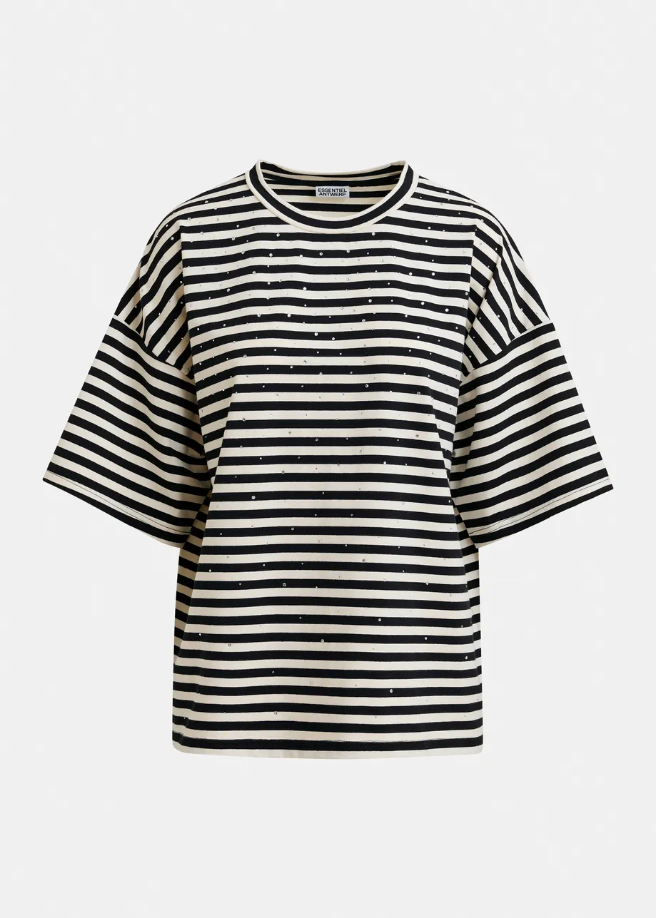 Zwart-wit gestreept oversized T-shirt met stras