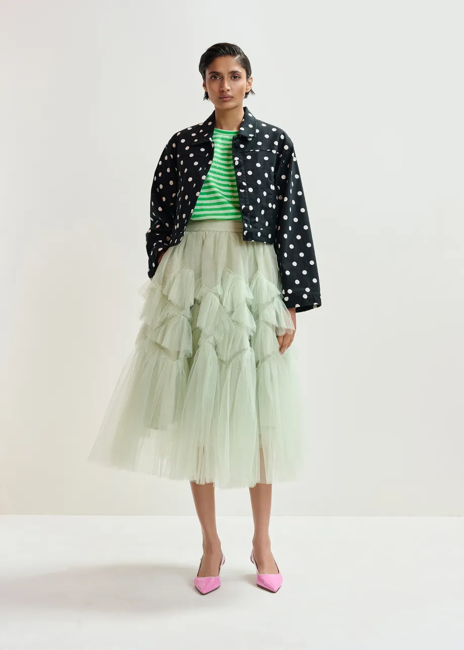 Lichtblauw en groen gestreept oversized T-shirt met stras