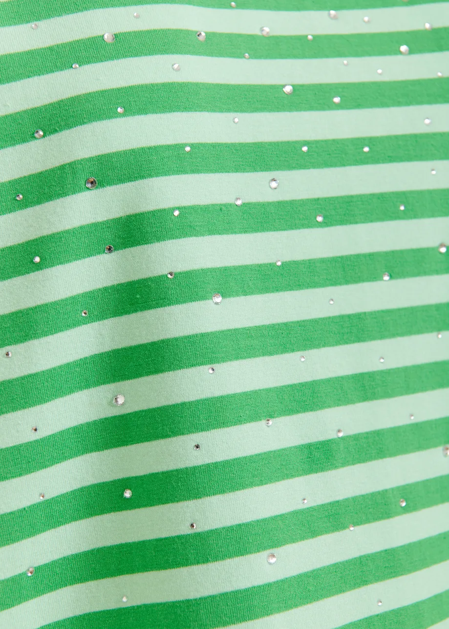 Lichtblauw en groen gestreept oversized T-shirt met stras