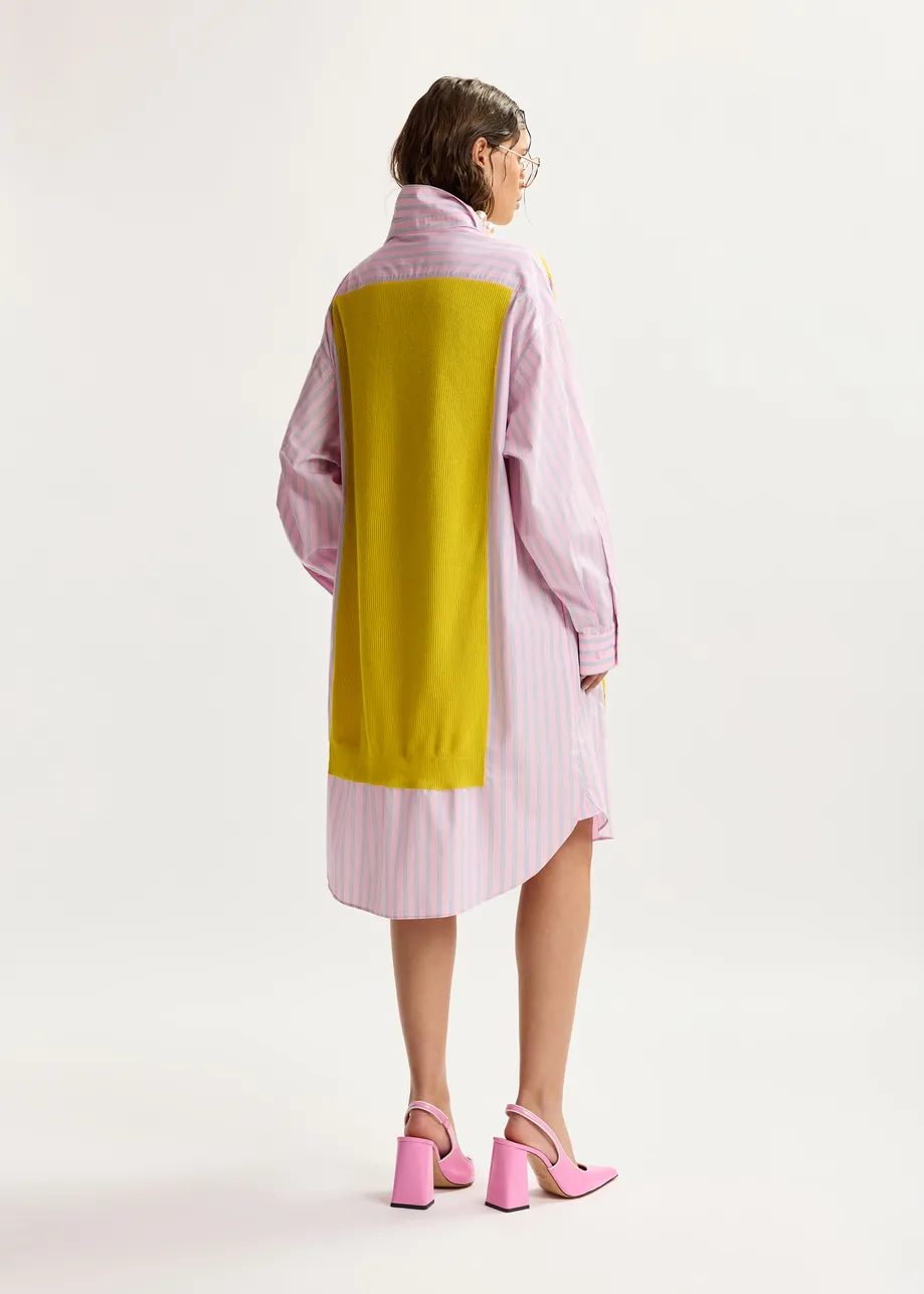 Oversized Hemdkleid in Gelb, Hellrosa und Hellblau mit Strickeinsatz