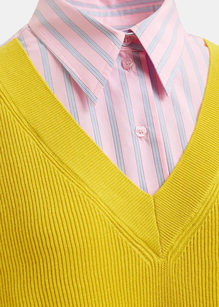 Oversized Hemdkleid in Gelb, Hellrosa und Hellblau mit Strickeinsatz