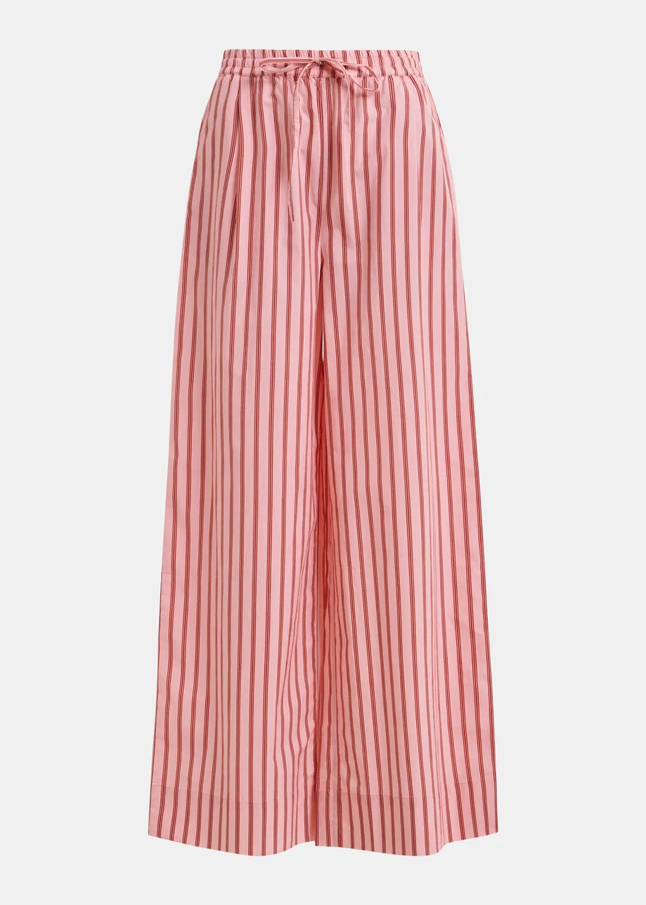Pantalon large en coton à rayures rose et rouge