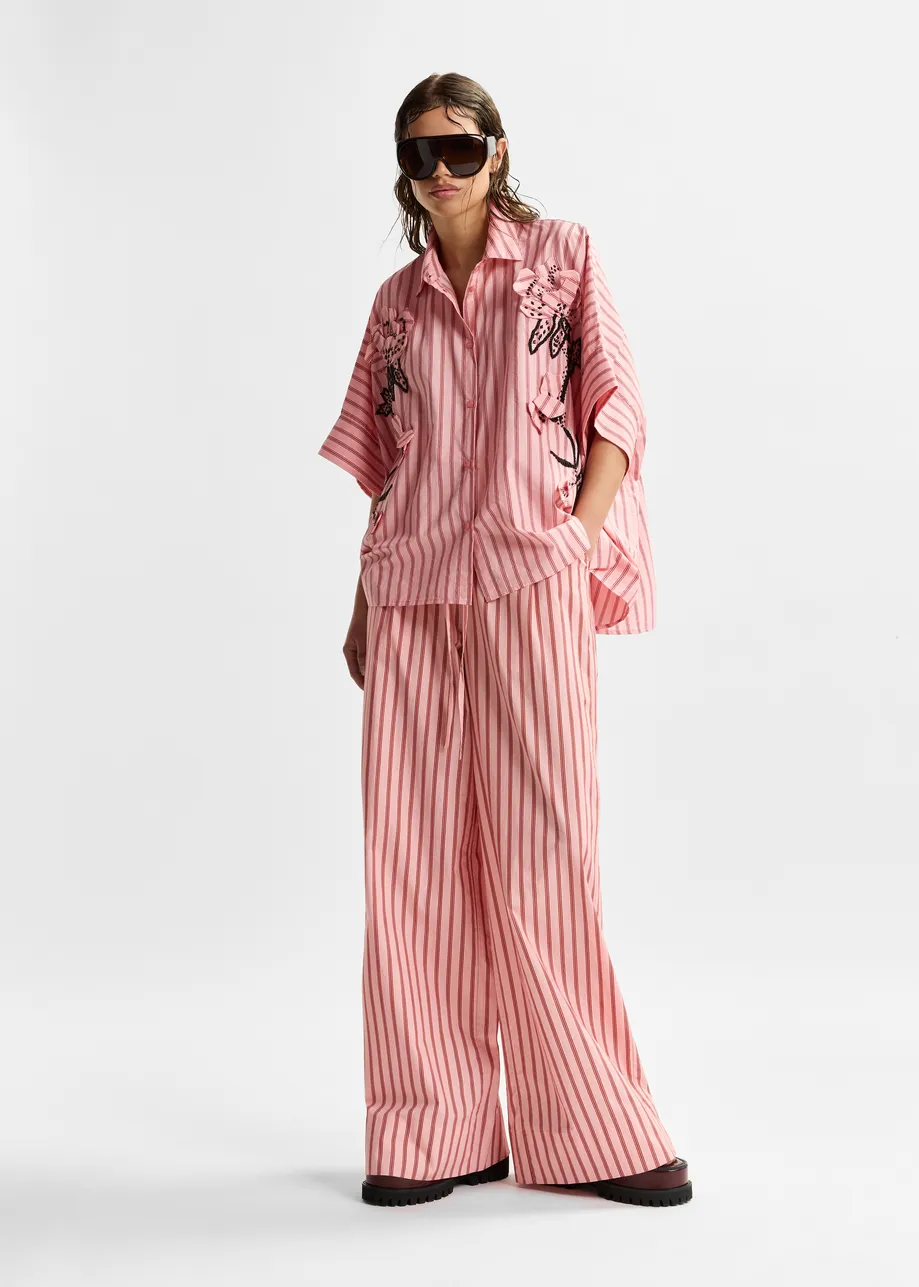 Pink and red striped cotton wide-leg pants