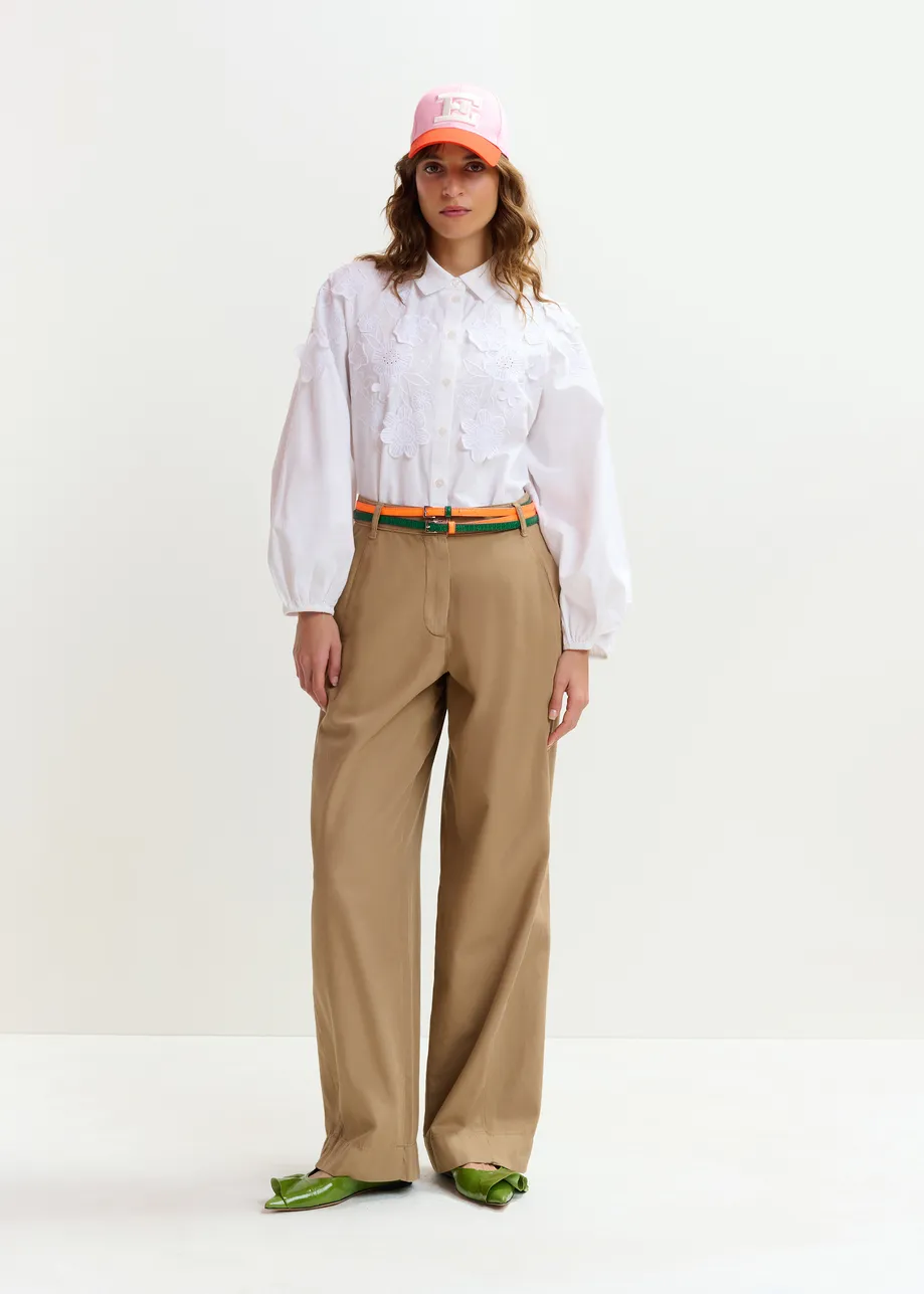 Light brown organic cotton wide-leg pants