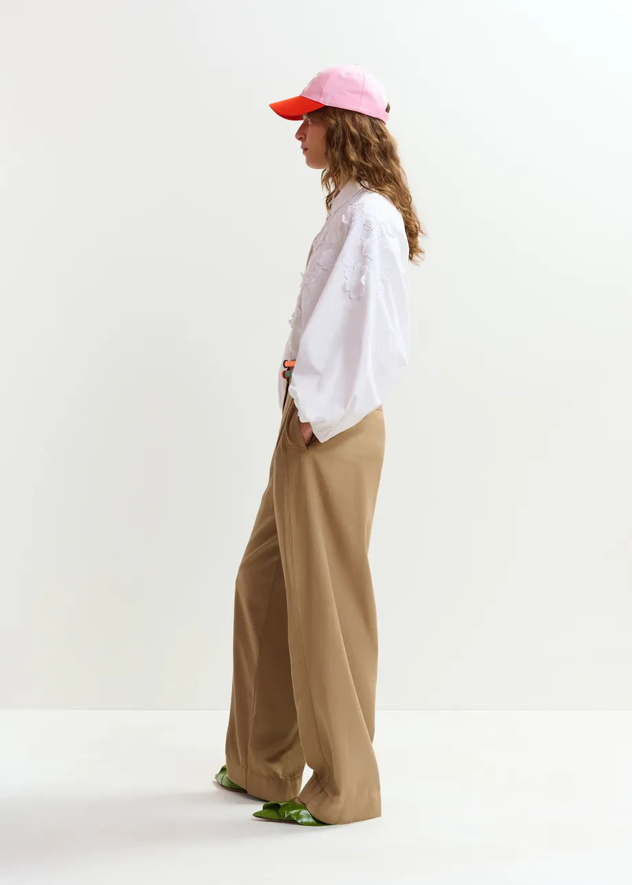 Light brown organic cotton wide-leg pants