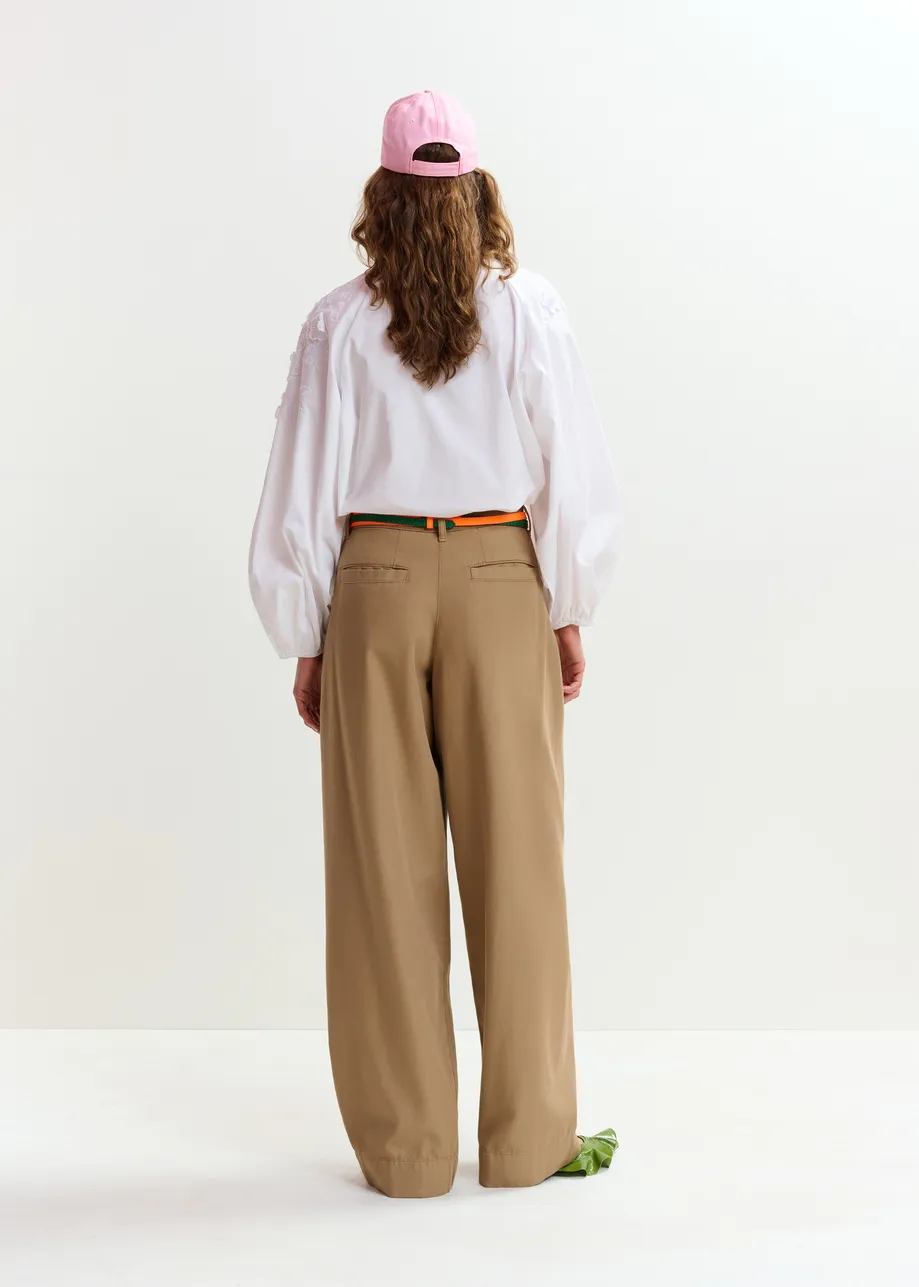 Light brown organic cotton wide-leg pants