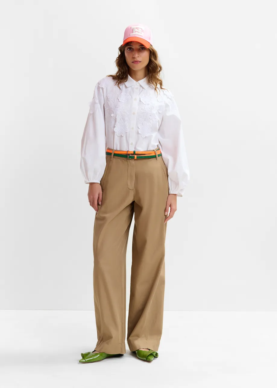 Light brown organic cotton wide-leg pants