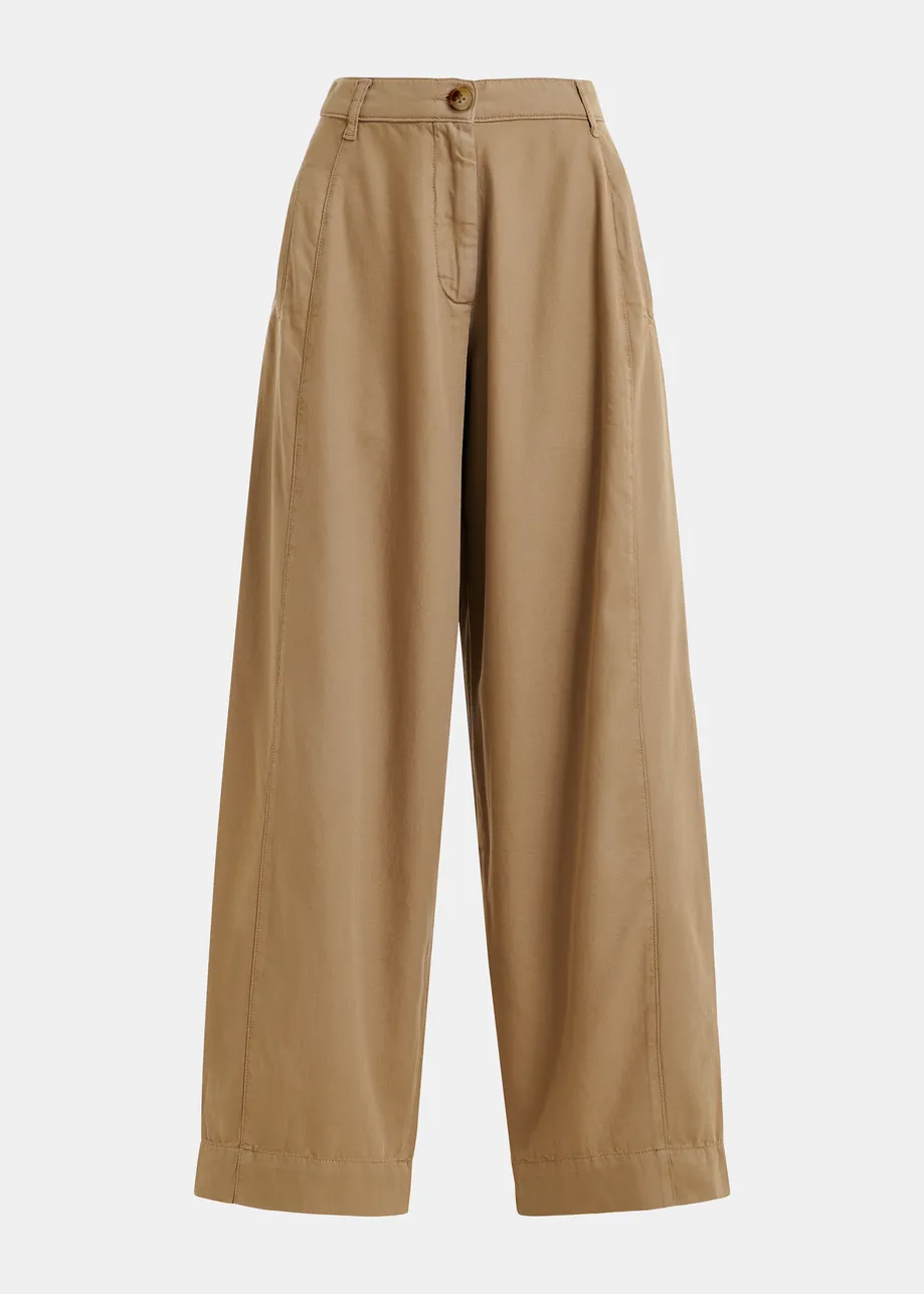 Light brown organic cotton wide-leg pants