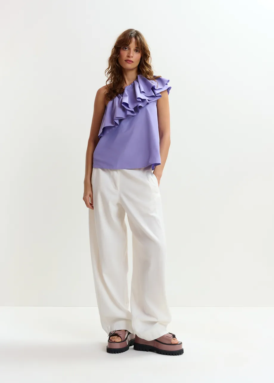 Off-white organic cotton wide-leg pants