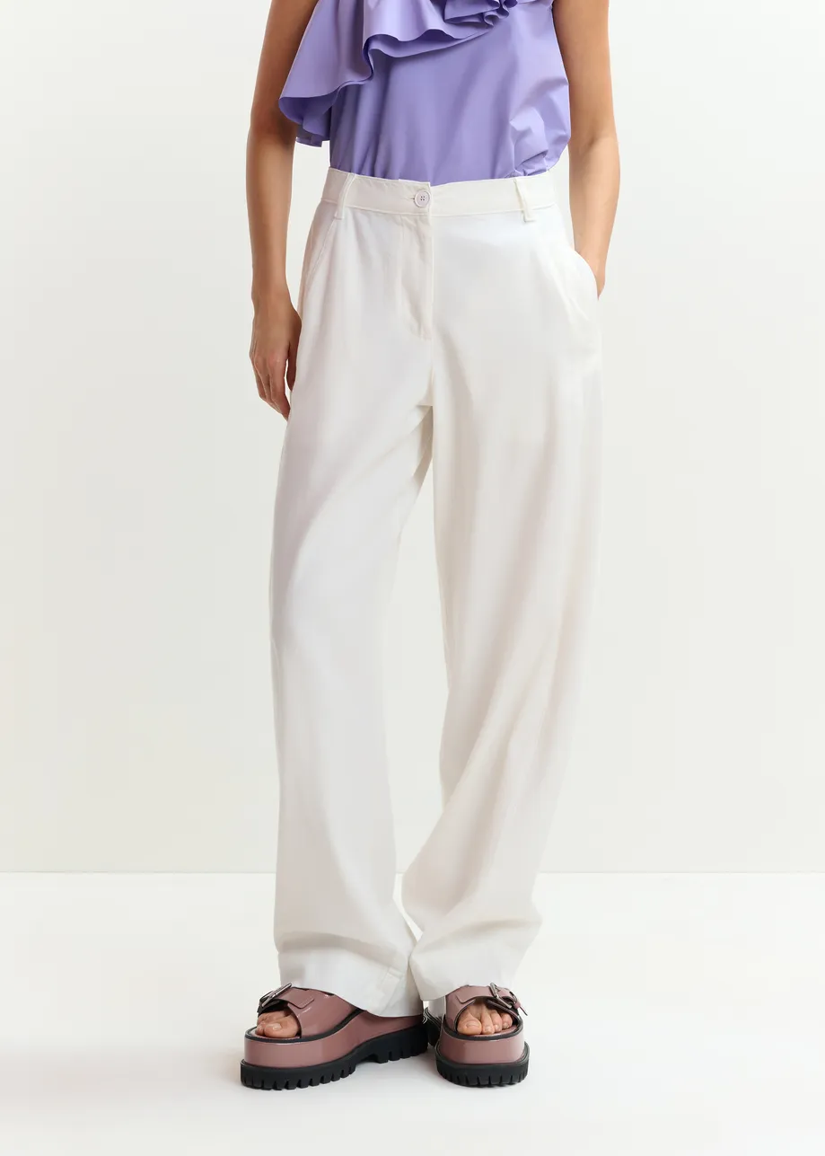 Off-white organic cotton wide-leg pants
