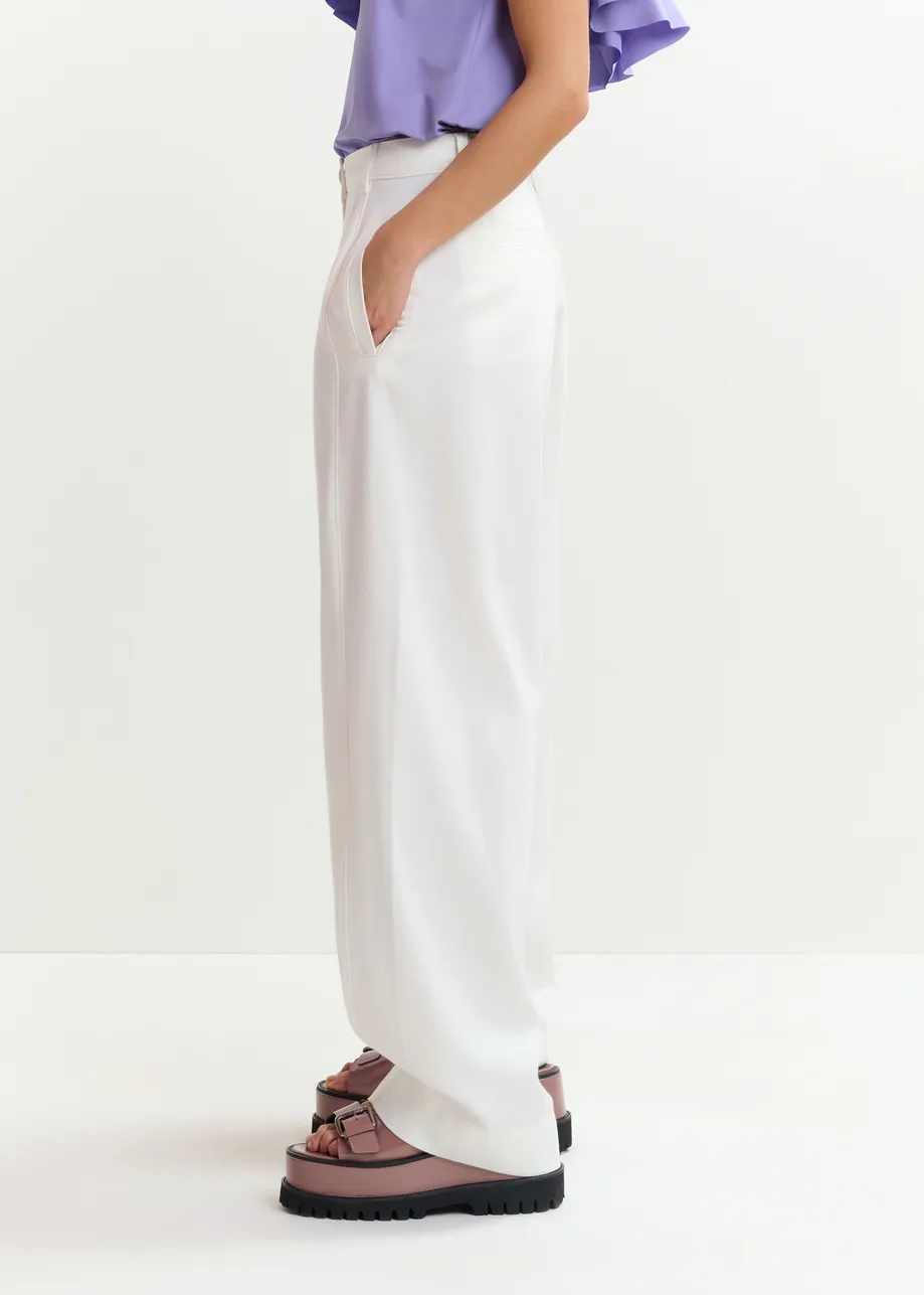 Off-white organic cotton wide-leg pants
