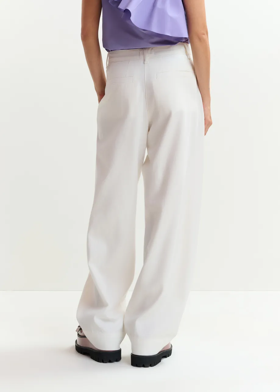 Off-white organic cotton wide-leg pants