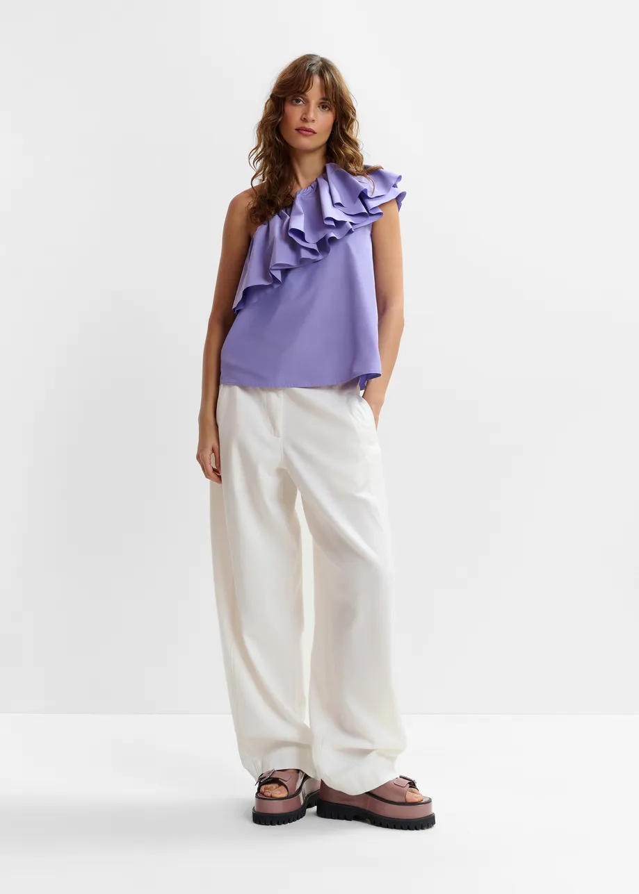 Off-white organic cotton wide-leg pants