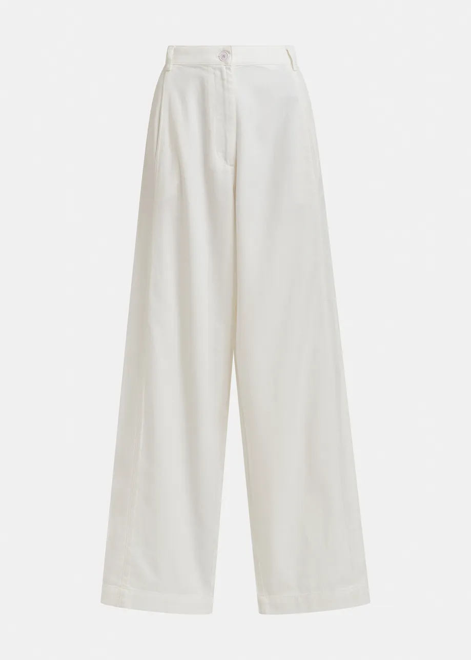 Off-white organic cotton wide-leg pants