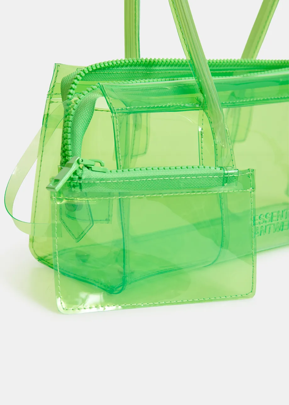 Green clear shoulder bag with top handles