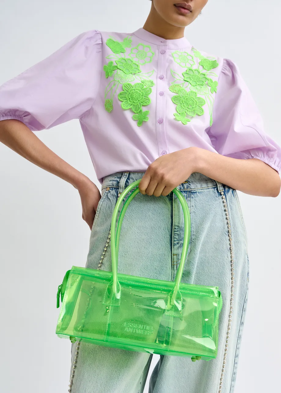 Green clear shoulder bag with top handles