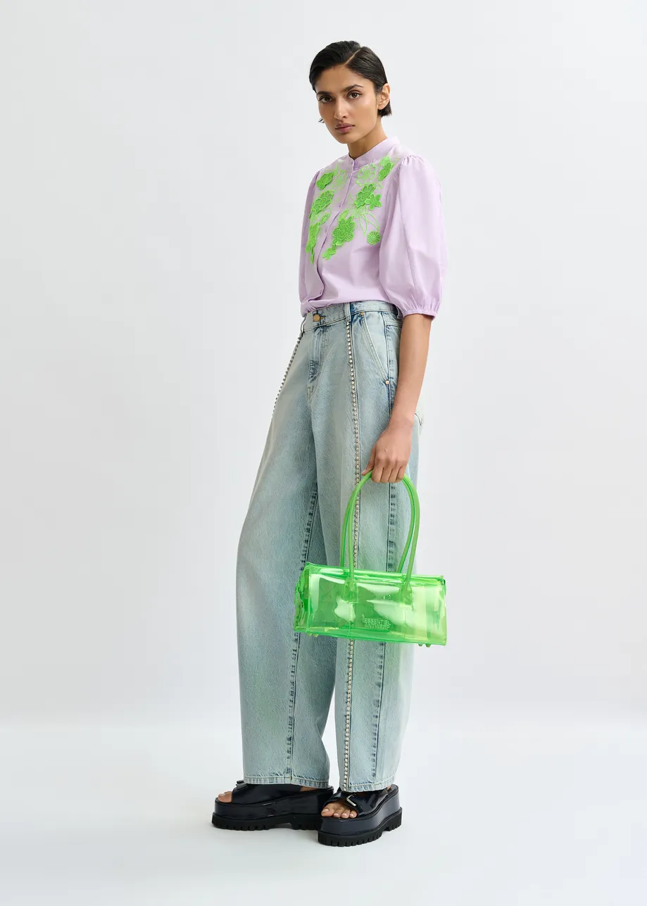 Green clear shoulder bag with top handles