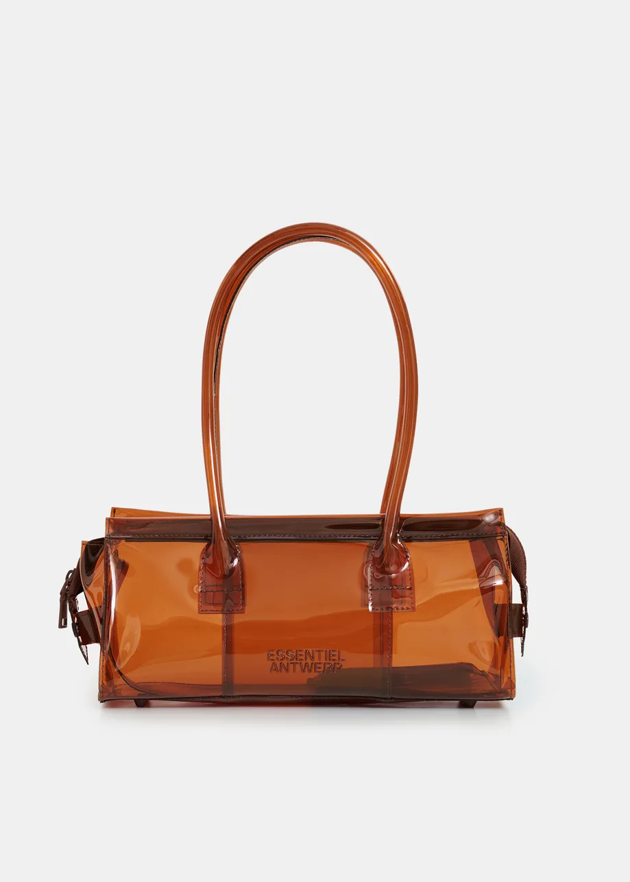 Brown clear shoulder bag with top handles