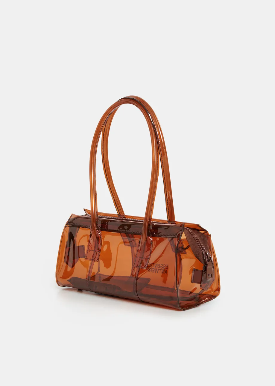 Brown clear shoulder bag with top handles