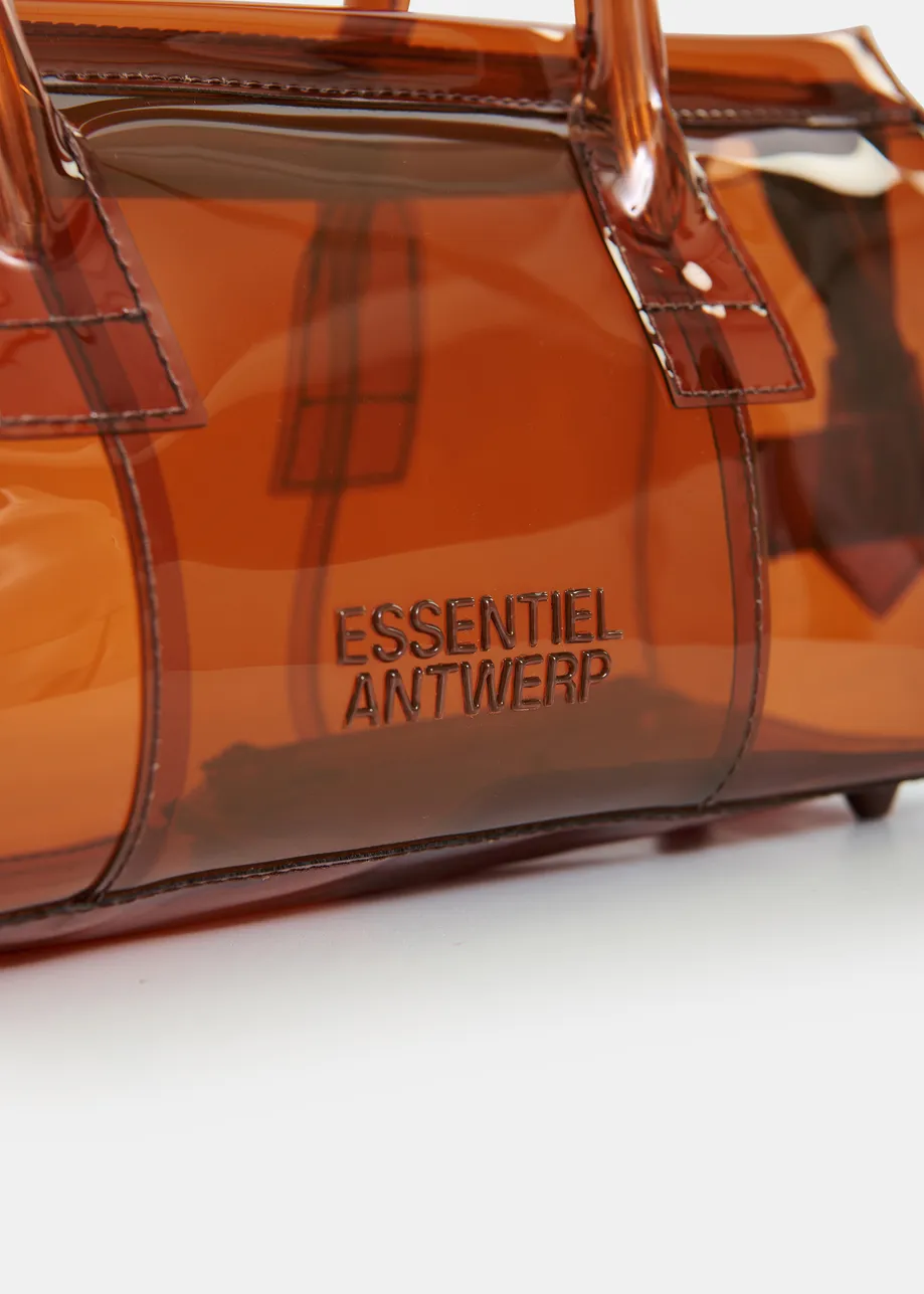 Brown clear shoulder bag with top handles