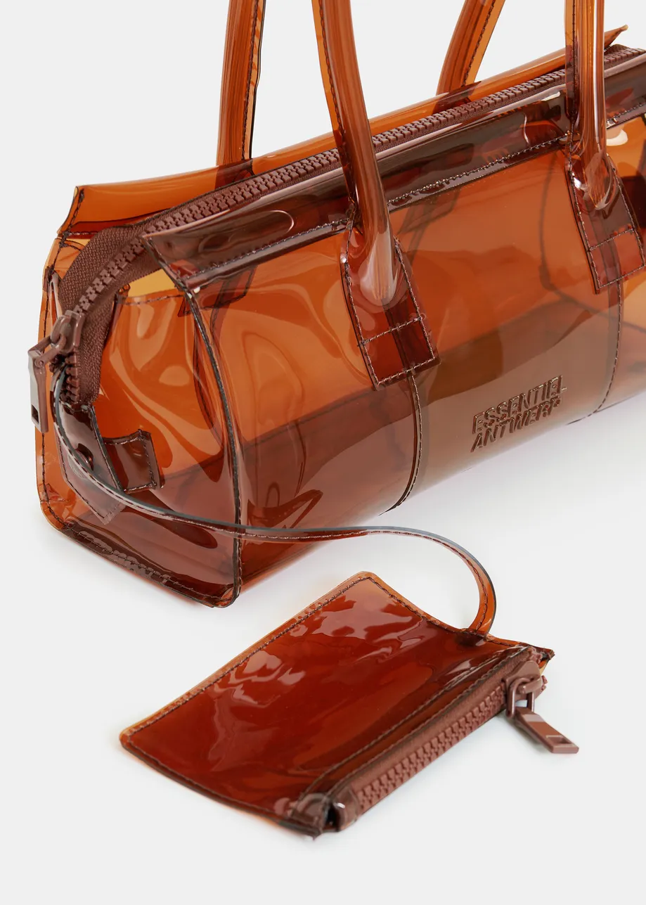 Brown clear shoulder bag with top handles