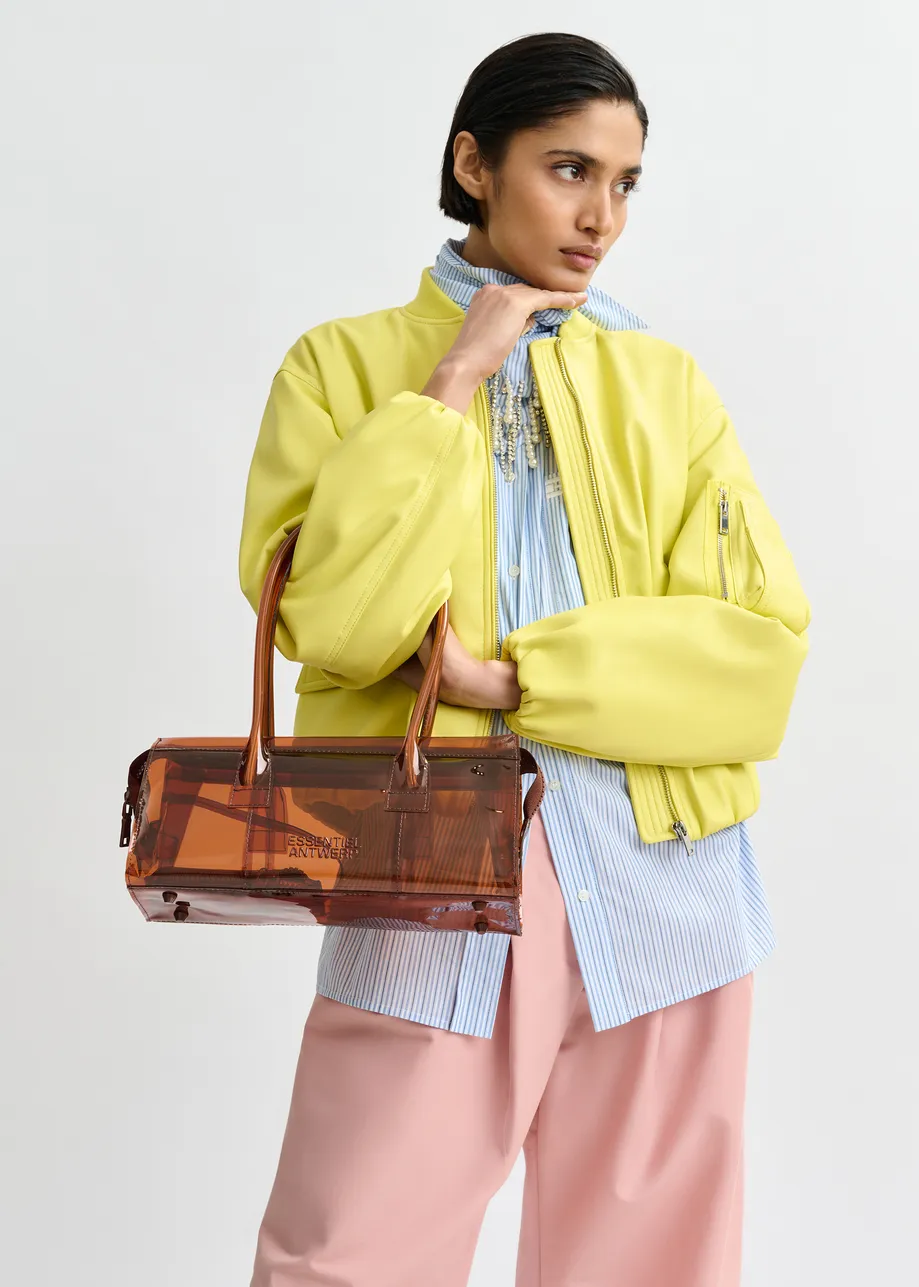 Brown clear shoulder bag with top handles