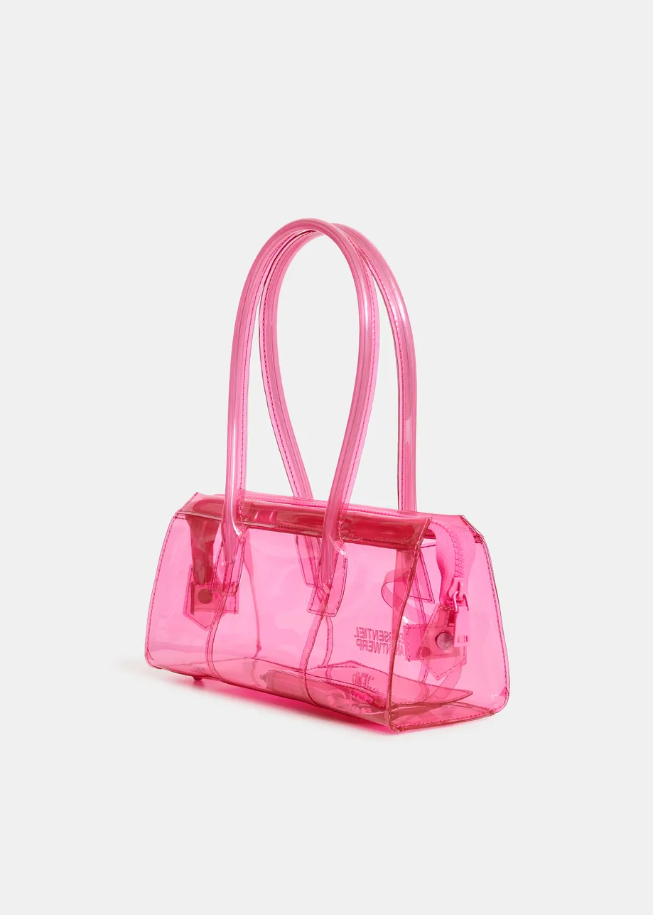 Pink clear shoulder bag with top handles