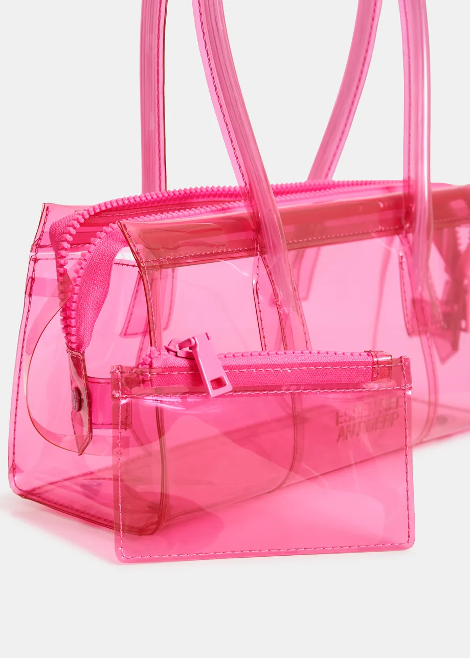 Pink clear shoulder bag with top handles